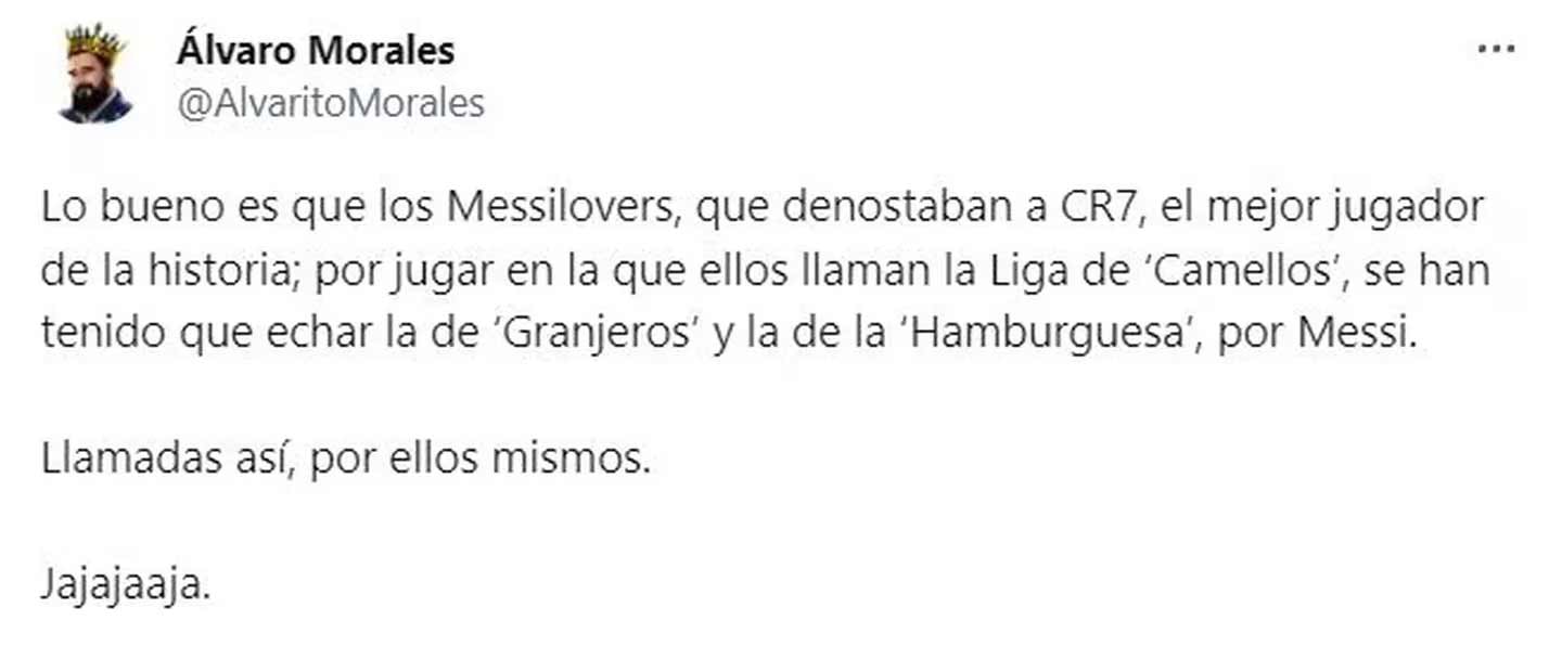 Tweet de alvaro morales contra messi