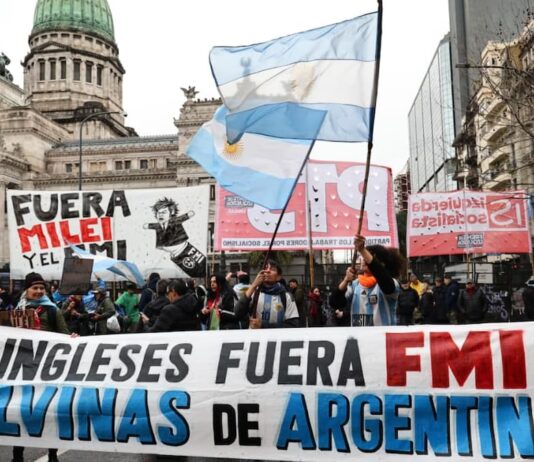 Organizaciones sociales y sindicatos. Marchan frente al Congreso mientras el Senado debate la ley de propiedad privada